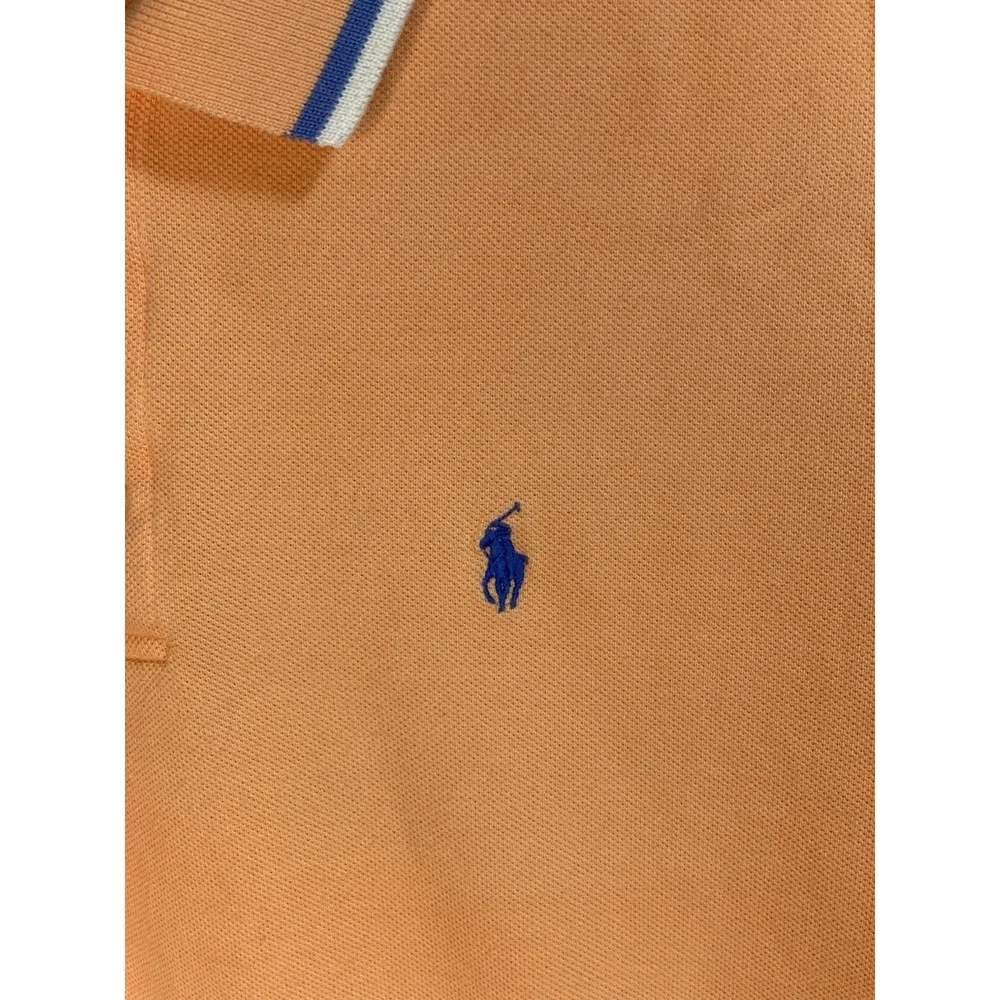 Polo Ralph Lauren Mens Peach Orange‎ Tipped Polo Shirt Cotton Pique Size L 16/18